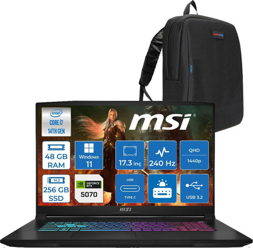 Msı Katana 17 Hx B14WGK Intel Core I7-14650HX 48GB Ddr5 256GB SSD RTX5070/8GB 115W 17.3 Inç 2k Qhd 240Hz WIN11PRO Gaming Bilgisayar 046XTRP16+ZETTAÇANTA