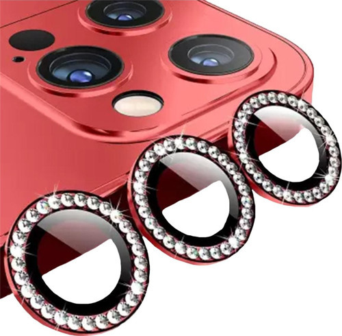 Iphone 12 Pro Max Taşlı Kırmızı Kamera Koruyucu