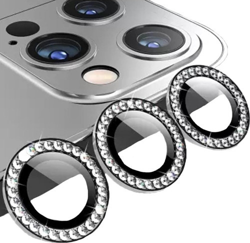 Iphone 11 Pro/11 Pro Max/12 Pro Taşlı Siyah Kamera Koruyucu