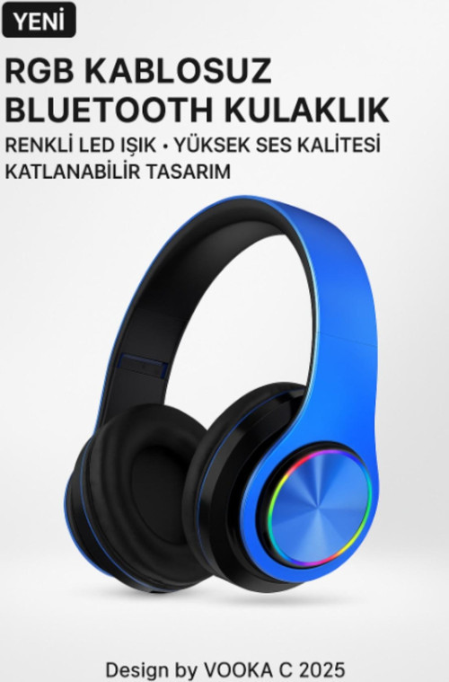RGB Işıklı Kablosuz Bluetooth Kulak Üstü Kulaklık | Müzik, Oyun, Mikrofonlu, Katlanabilir