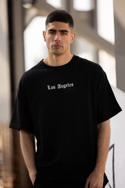 Unisex Bisiklet Yaka Baskılı Oversize TShirt