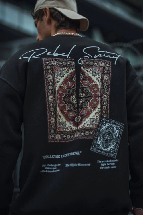 Uzun Kol Bisiklet Yaka Baskılı SweatShirt