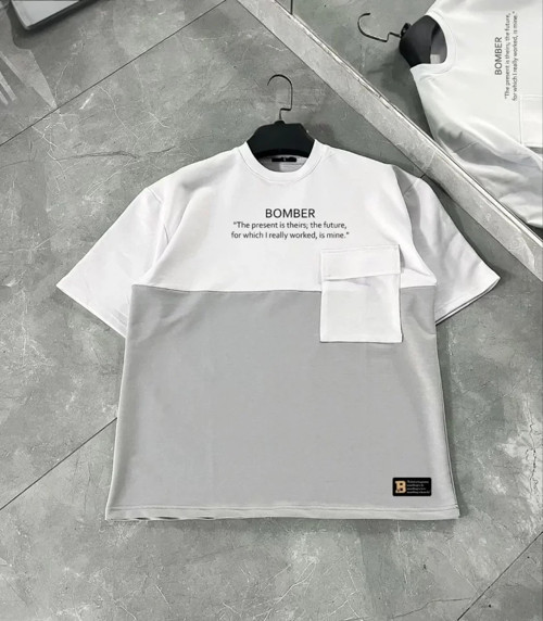 Unisex Torba Cep Detaylı Parçalı TShirt