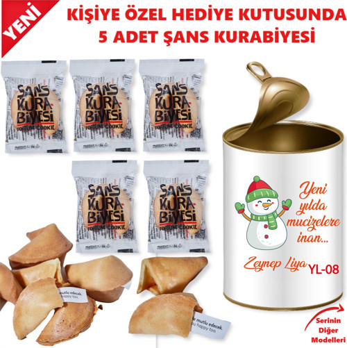 Kişiye Özel Yılbaşı Hediyesi, Kutu Hediye, Yılbaşı Konsept Hediye Kutusu (5 Adet Şans Kurabiyesi)