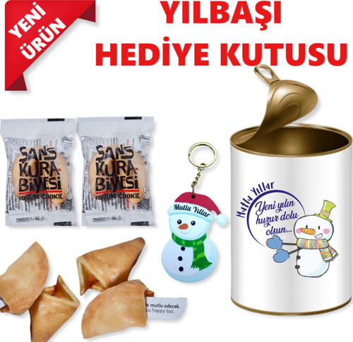 Mutlu Yıllar Hediye Kutusu, Yeni Yıl Hediyeleri, İlginç Yılbaşı Hediye Seti, Yılbaşı Hediyesi,Mesajlı Şans Kurabiyesi, K