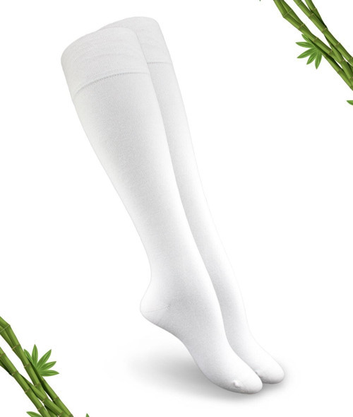 Premium Beyaz Renk Kadın Dikişsiz Bambu Dizaltı Çorap (Teni Göstermeyen Çorap) - 390-Byz - (1 Çift)