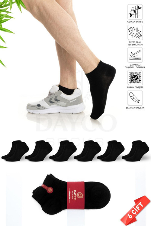 Premium Erkek Bambu Kışlık Patik Çorap Siyah Renk - 20500 - 41-44