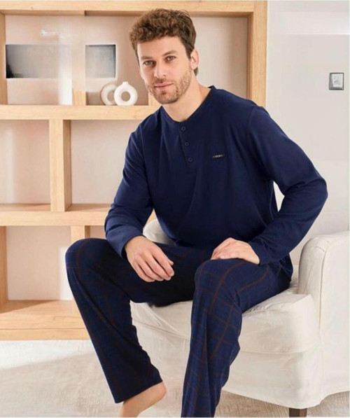 Erkek Düğme Yaka Kışlık Mikrosoft Likralı Pijama Takımı 6410/4 - 1 Adet