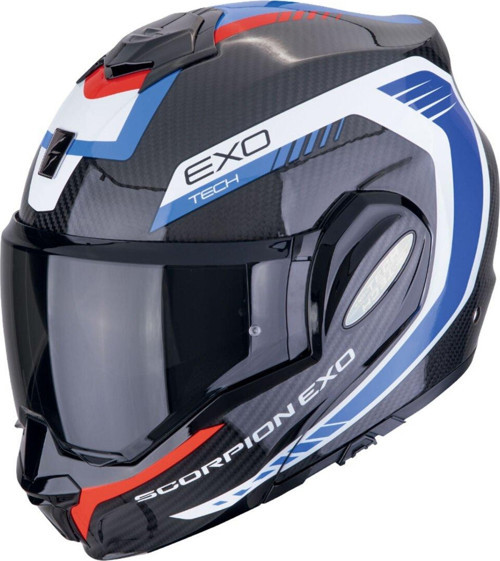 Exo-Tech Evo Carbon Cosy Çene Açılabilir Motosiklet Kaskı Siyah Mavi Kırmızı