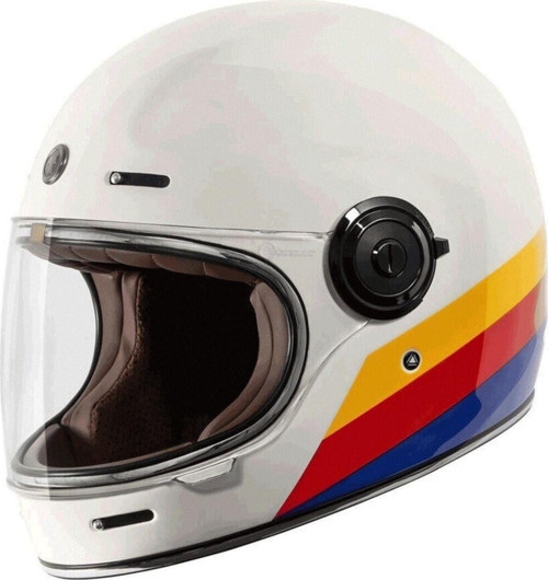 T-1 Newport Full Tree Kapalı Motosiklet Kaskı Beyaz Kırmızı Mavi