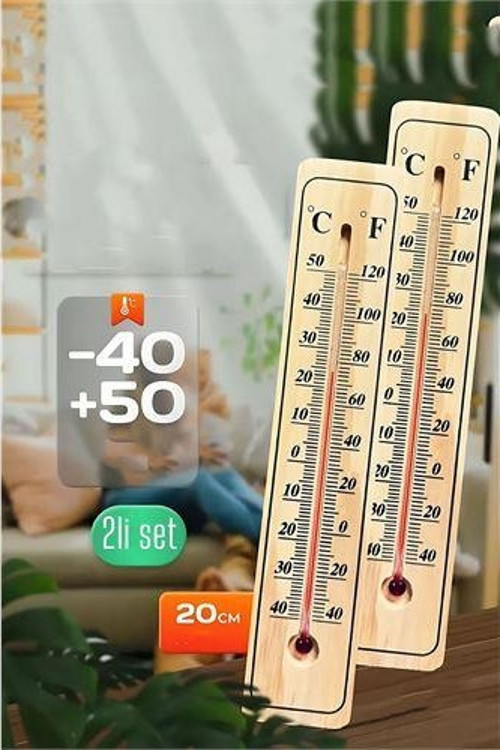 Termometre - Ahşap Duvar Termometresi 2 li SET
