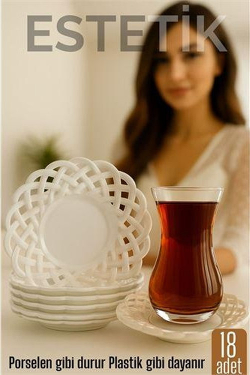 Porselen Görünümlü Plastik Çay Tabağı – 18'lı Set, Hafif, Şık ve Kırılmaz Tasarım