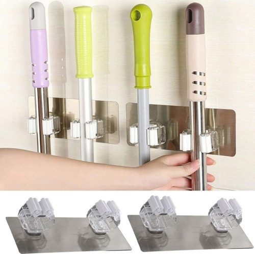 Pratik Organizer 4'lü Yapışkanlı Fırça Paspas Mop Fırça Sabitleyici Ergonomik Alet Aparatı (2818)