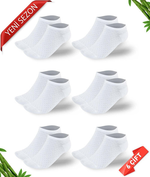 Premium Simli Nokta Desenli Kadın Bambu Patik Çorap 6Lı Set