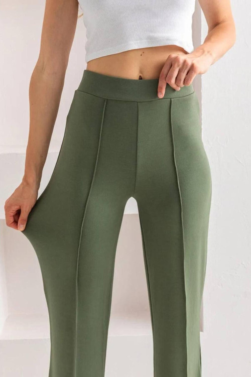 Yüksek Bel Önü Nervürlü Bol Paça Kaliteli Modal Kumaş Pantolon