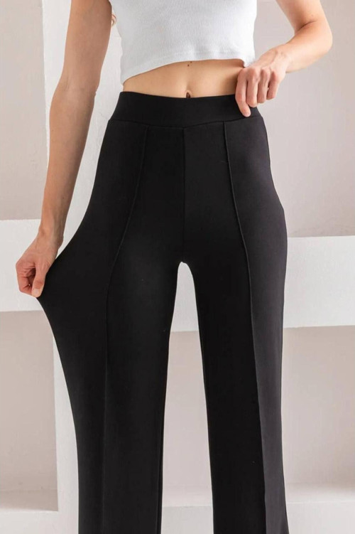 Yüksek Bel Önü Nervürlü Bol Paça Kaliteli Modal Kumaş Pantolon