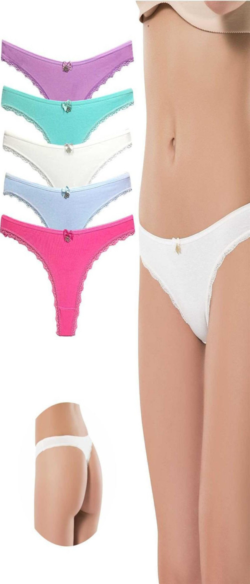 5 Adet Pamuklu Kadın Klasik Dantelli String Tanga