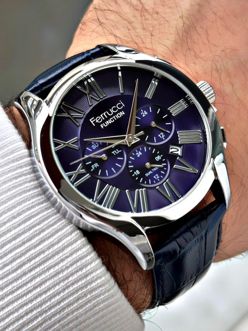 Function Fonksiyonlu Lacivert Renk 3 Atm Su Geçirmez Deri Kordon Erkek Kol Saati