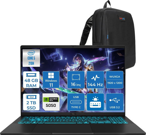 Vivobook 16 V3607VH Intel Core 5 210H 48GB Ddr5 2tb SSD RTX5050 Gddr7 8gb Windows 11 Home 16" WUXGA(1920X1200) 144HZ 300NITS Taşınabilir Bilgisayar RP075H24 + Zetta Çanta