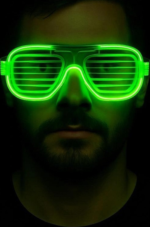 Yeşil LED Işıklı Parti Gözlüğü – Neon Glow Şerit Gözlük 3 Modlu
