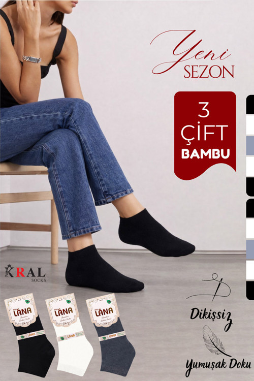 Kadın Bambu Patik Çorap (3 Adet) Görünmez Dikişsiz Parfümlü Kısa Yazlık Kadın Çorabı