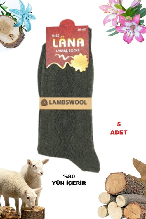 Çorap 5 Çift Kışlık Yün Çorap Lambswool (Özel Kuzu Yünlü) Kadınlar Için Termal Özellikli