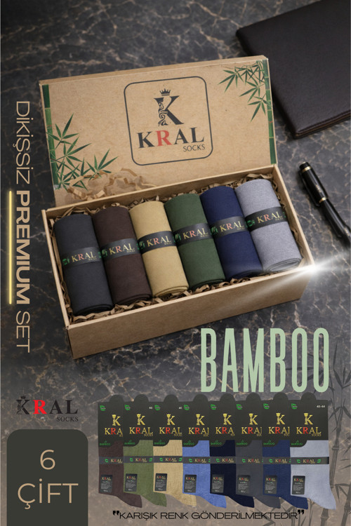 Kutulu 6 Çift Erkek Bambu Uzun Soket Model Dikişsiz Hassas Dokuma Parfümlü Çorap