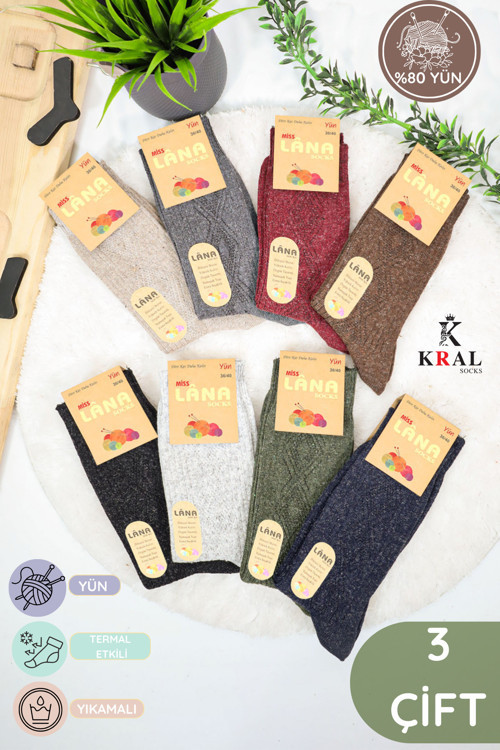 Kadın Koyun Yünü Lambswool Kışlık 3'Lü Set Çorap