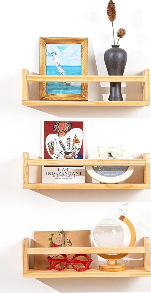 Doğal Ahşap Duvar Rafı, Çok Amaçlı 50 Cm 3'Lü