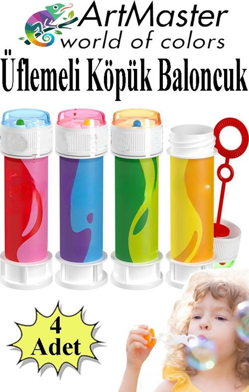 Köpük Baloncuk Oyuncağı 4 Adet Üflemeli Rengarenk Bol Köpüklü Çocuk Köpük Baloncuk Oyuncağı Baloncuk Eğlencesi Bubbles