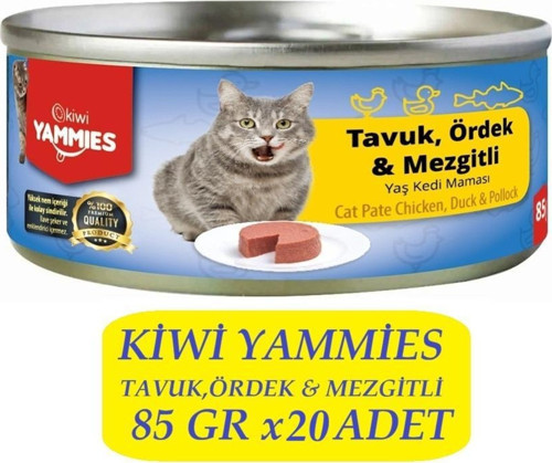 Kiwi KCM-50392 Tavuk-Ördek-Mezgitli Kedi Konservesi 20 Adet x 85Gr