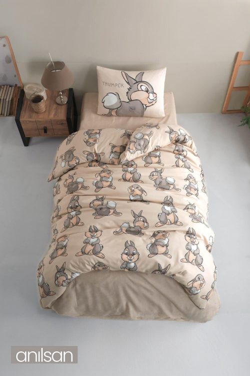 Sevimli Tavşan Desenli Baskılı Çocuk Nevresim Takımı Tek Kişilik Yumuşak Pamuklu Kumaş