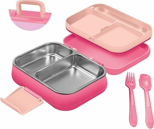 beslenme kabı çelik sefer tası - yemek termosu saklama kabı 1030ml.2 bölmeli kulplu