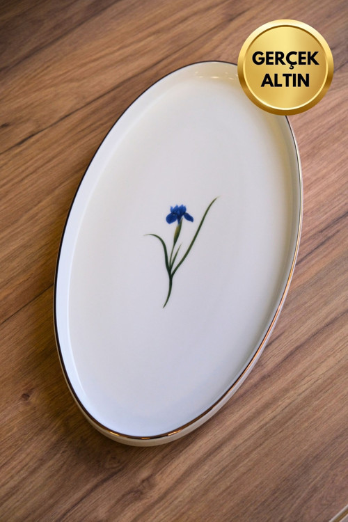 Porselen Natura İris Altın Yaldızlı Dik Yanaklı Kayık 32,50x17x2,50cm Tekli