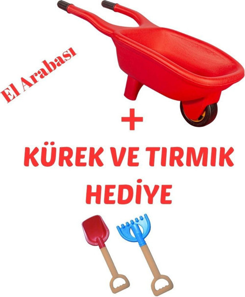El Arabası Kırmızı + Kürek ve Tırmık Hediye Set