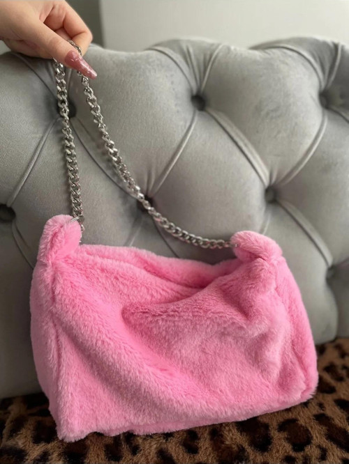 Cind Pink Zincirli Baget / Şeker Pembe Zincirli El Ve Omuz Çantası (Boy:20 En:30)