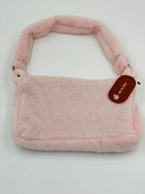 Baby Pink Halkalı Baget / Toz Pembe Peluş Omuz Ve El Çantası