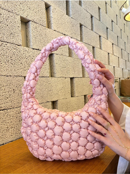 Cluody Bag Pink Baget Kadın Kapitone / Quilted Puff El Ve Omuz Çantası Boy:25 En:35 Sap:60 Cm