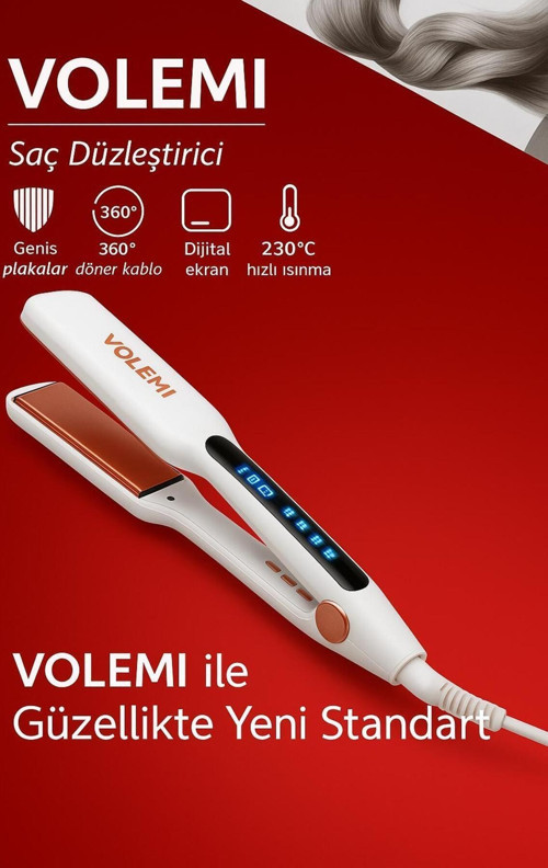 Volemı® V-0099 Geniş Plakalı Saç Düzleştirici | Hızlı Isınma, Dijital Led Ekran, Parlak Ve Pürüzsüz