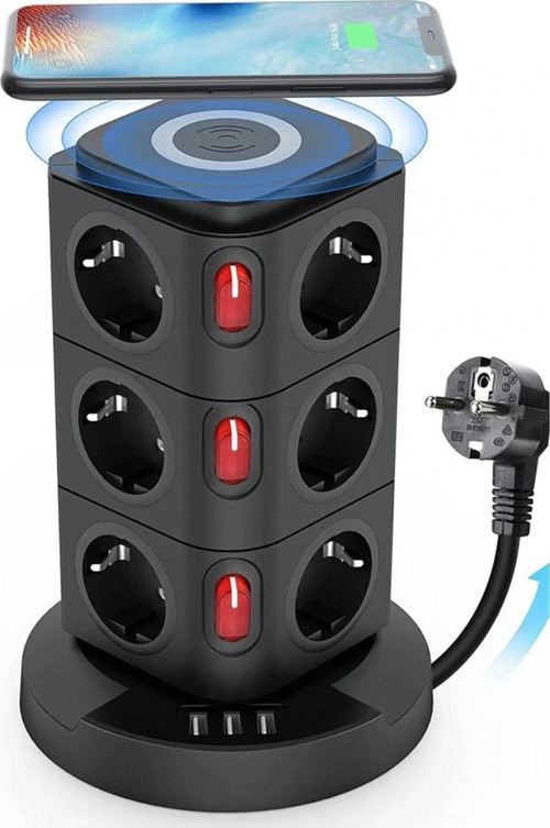 Termal Akım Korumalı Isıya Dayanıklı 3 Usb 12 Priz Ve Wireless Kablosuz Şarj 2.4 Amper Kablolu Priz