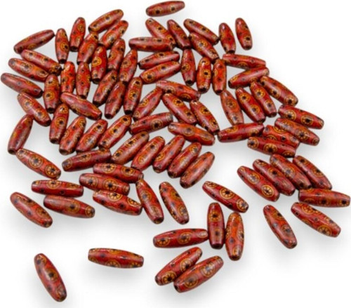 12 Mm Halka Desenli Bordo (22X6 Mm) Ahşap Boncuk 35 Gr (70 Adet)