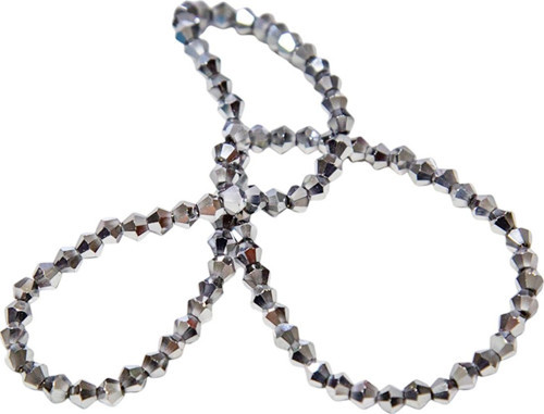4 Mm Gümüş Piramit Kristal Cam Boncuk 1 Dizi - (85 Adet)