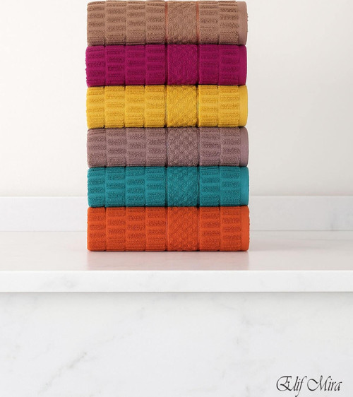 6 lı El Yüz Renkli Havlu Seti %100 Pamuklu 50x90 Cm Velora Koleksiyon