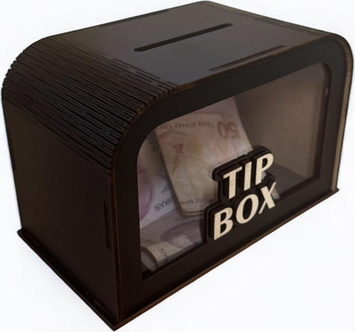 Şeffaf Ön Camlı Lazer Kesim Bahşiş Kutusu (Mdf – Dekoratif) - Ahşap Tip Box Siyah