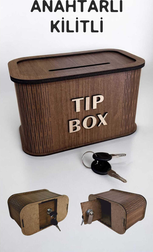 Kilitli 2 Anahtarlı Tip Box Kutusu Ceviz Ahşap Dekoratif Modern Tasarımlı Kilitli