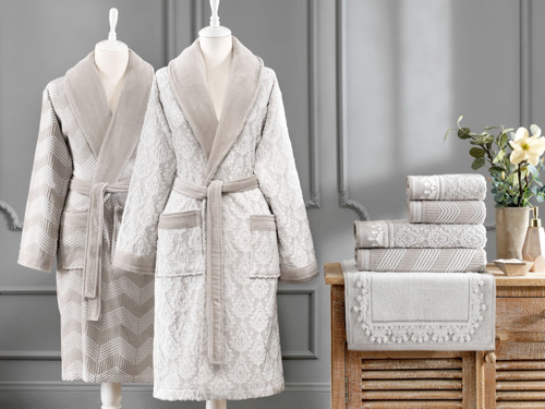 Pamuklu 7 Parça Aile Bornoz Seti-Tappeto Krem Krem