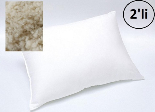 2li Doğal Boncuk Yün Yastık, İç Dolgu 1000gr Yün Yastık (50x70)