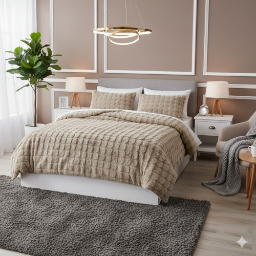 COMFORT YORGAN SETİ ÇİFT KİŞİLİK PUFF LORİA CAPPUCİNO