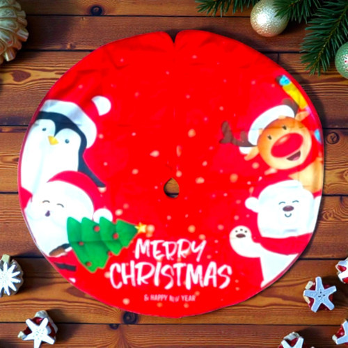 ÇAM AĞACI ALTLIĞI 88 CM BÜYÜK MODEL KIRMIZI NOEL FİGÜRLÜ PROFOSYONEL ÇAM AĞACI ETEĞİ