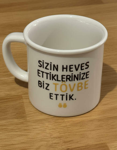 Porselen Kupa Emaye Yazı Karekterli 250 ml